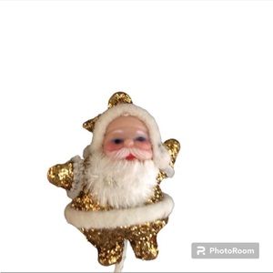 Vintage Gold Metallic Glitter Retro Santa Claus Christmas Floral Pick Crafts